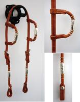 Double-ear headstall w silver pipes/rawhide